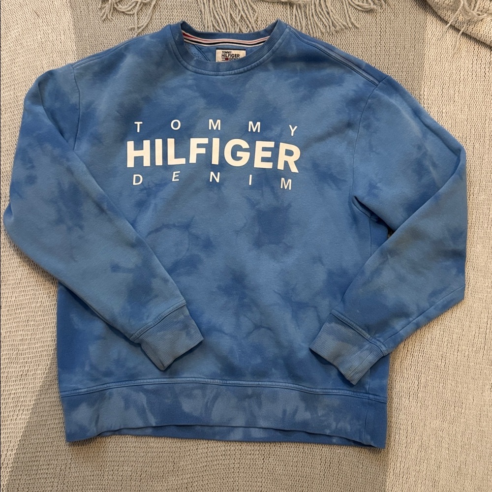 Tommy Hilfiger Denim Blue Tie Dye Logo Sweatshirt Small